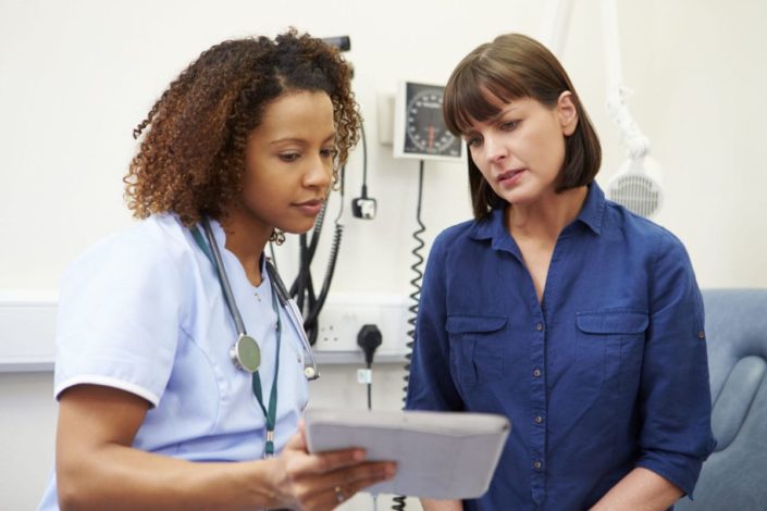 Nurse showing female patient her abnormal pap smear test results