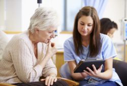 Senior woman consults with nurse before chemotherapy. Vulvar cancer most often affects the two skin folds (or lips) around the vagina, known as the labia. If diagnosed early, it is very treatable.