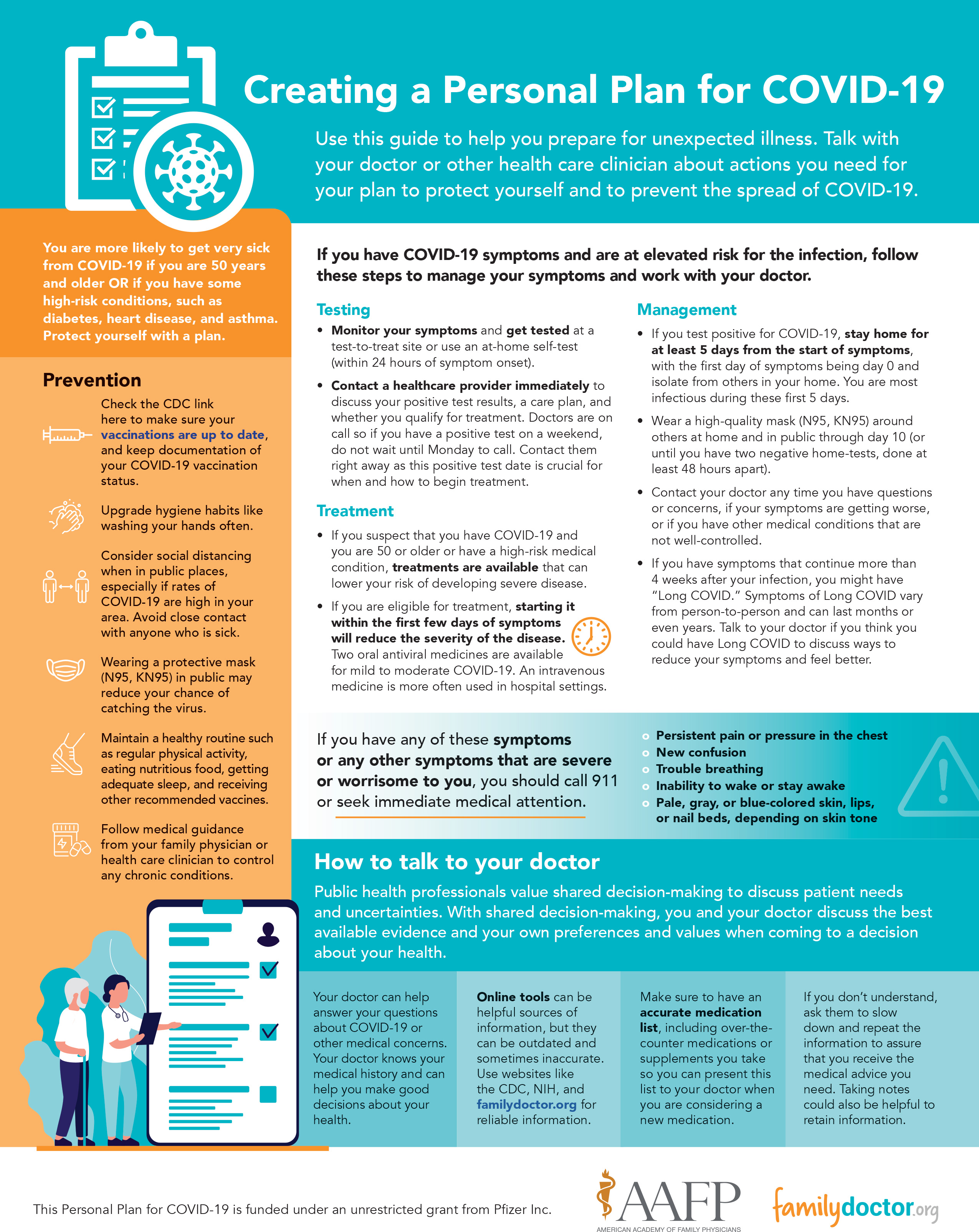 Infographic with text about creating a personal plan for COVID-19.