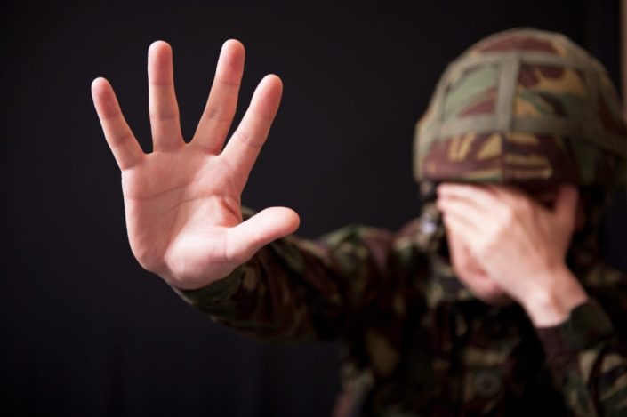 American soldier in uniform, who suffers from PTSD