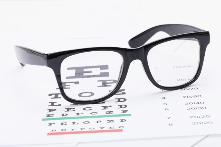 Table for eyesight test and glasses over it. Vision loss is losing your ability to see well without vision correction tools, such as eyeglasses or contact lenses.