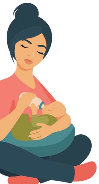 Animated image of mother feeding baby with a bottle.