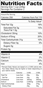 Example of a nutrition facts label